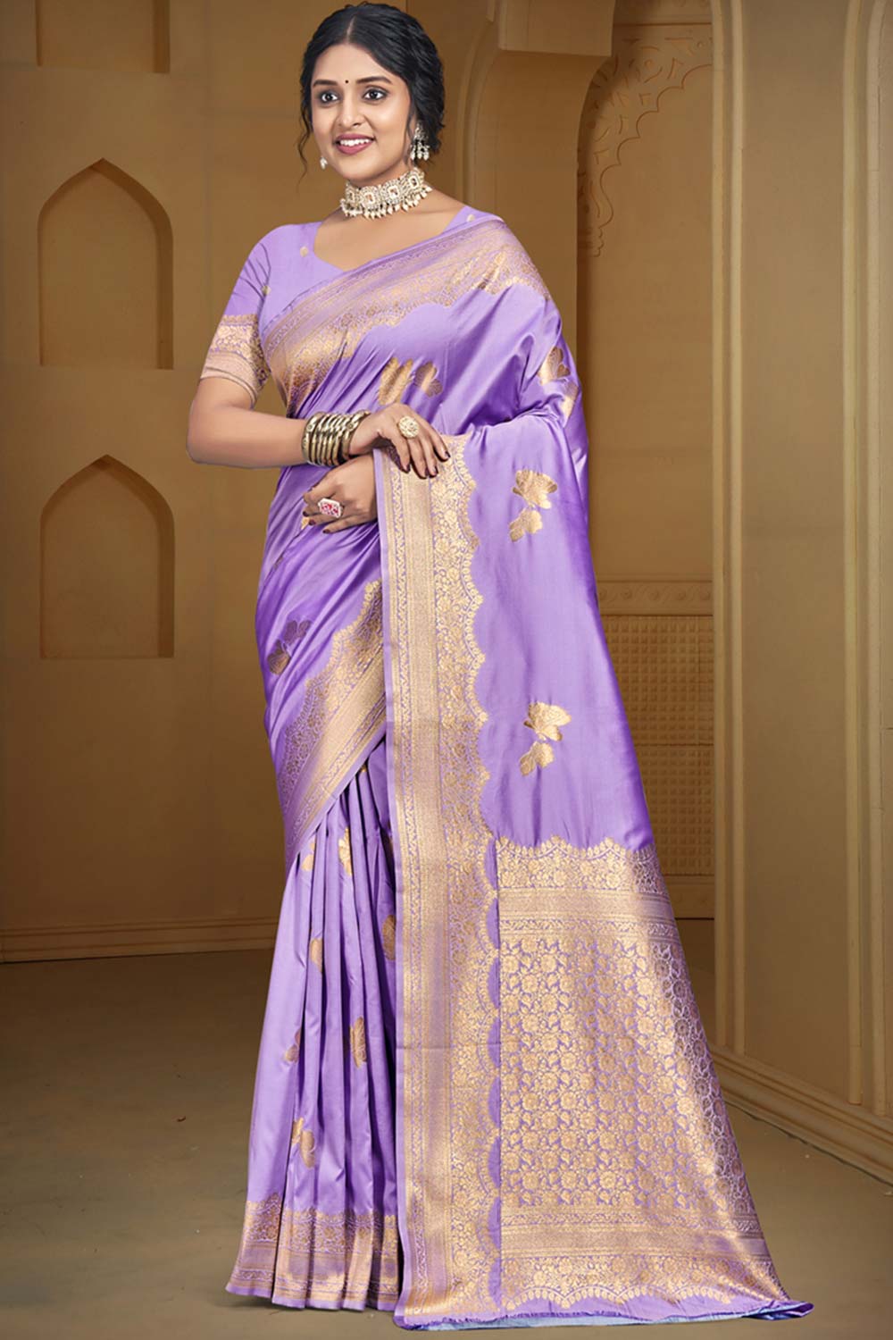 Lavender Silk Weaving Designer Saree