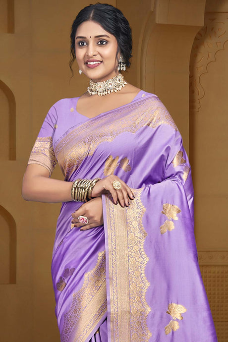 Lavender Silk Weaving Designer Saree