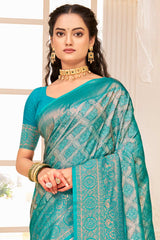 Teal Kanjivaram Silk Woven Saree