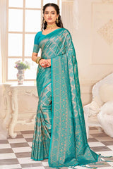 Teal Kanjivaram Silk Woven Saree