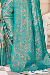 Teal Kanjivaram Silk Woven Saree