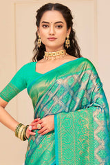 Sea Green Kanjivaram Silk Woven Saree