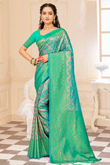 Sea Green Kanjivaram Silk Woven Saree