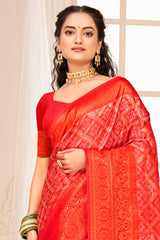 Red Kanjivaram Silk Woven Saree