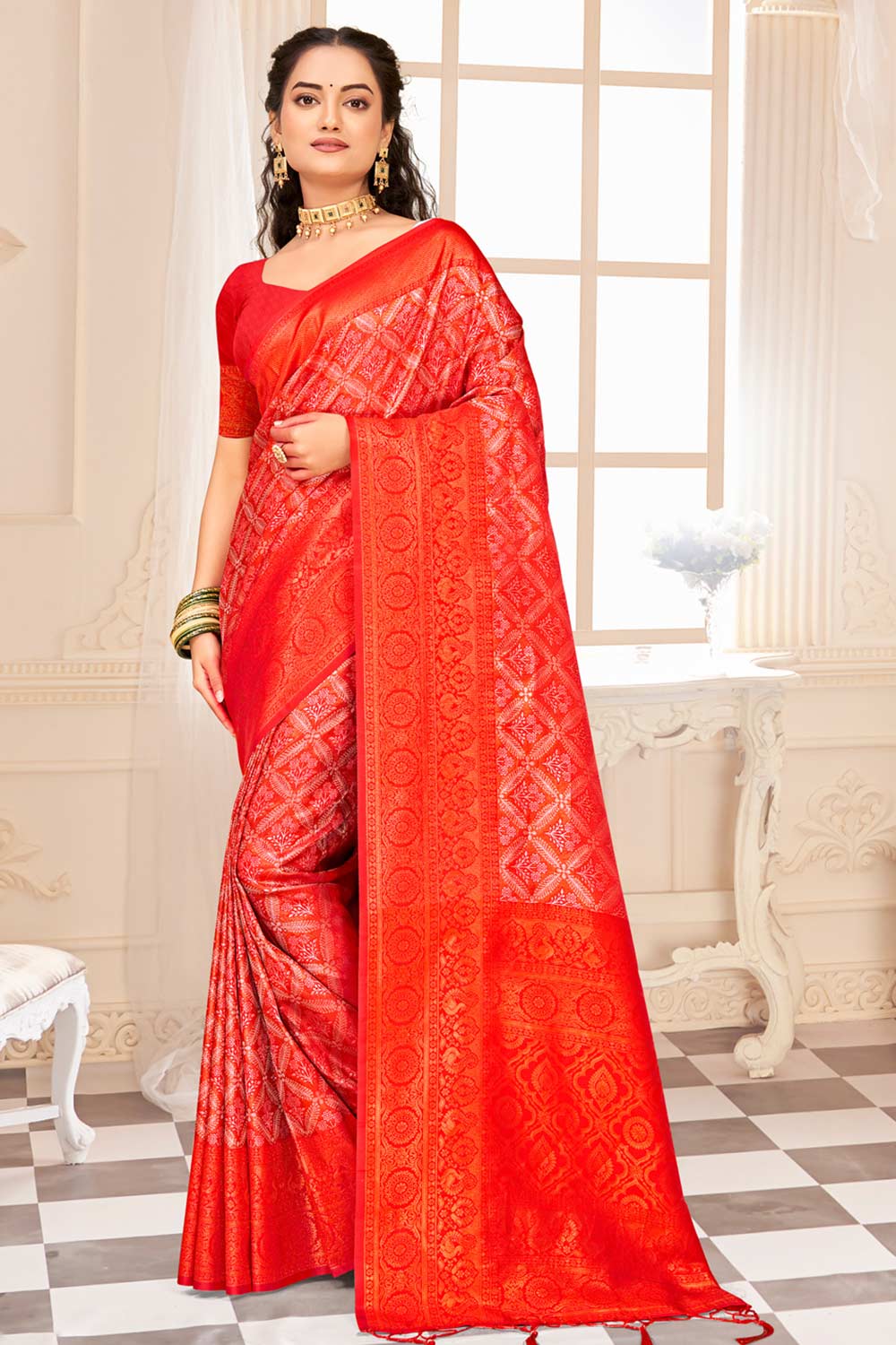 Red Kanjivaram Silk Woven Saree