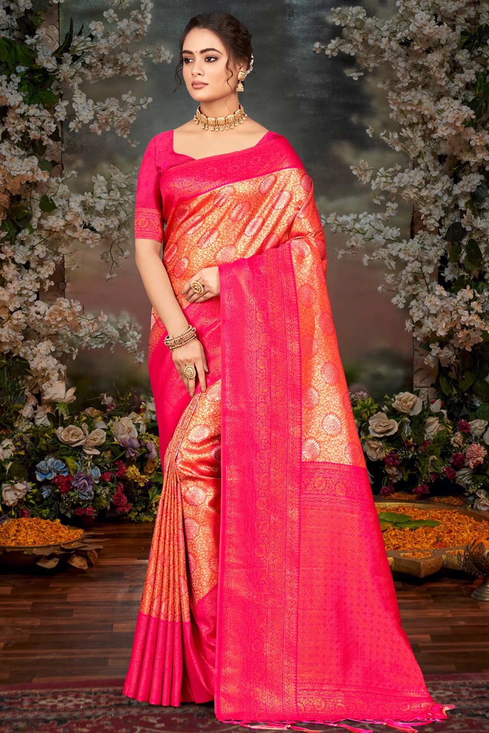 Pink Kanjivaram Silk Woven Saree