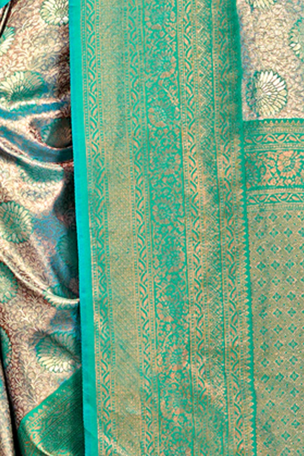 Teal Kanjivaram Silk Woven Saree