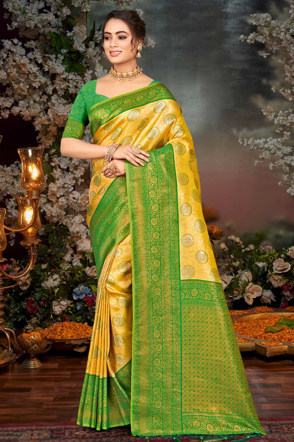 Yellow  Kanjivaram Silk Woven Saree