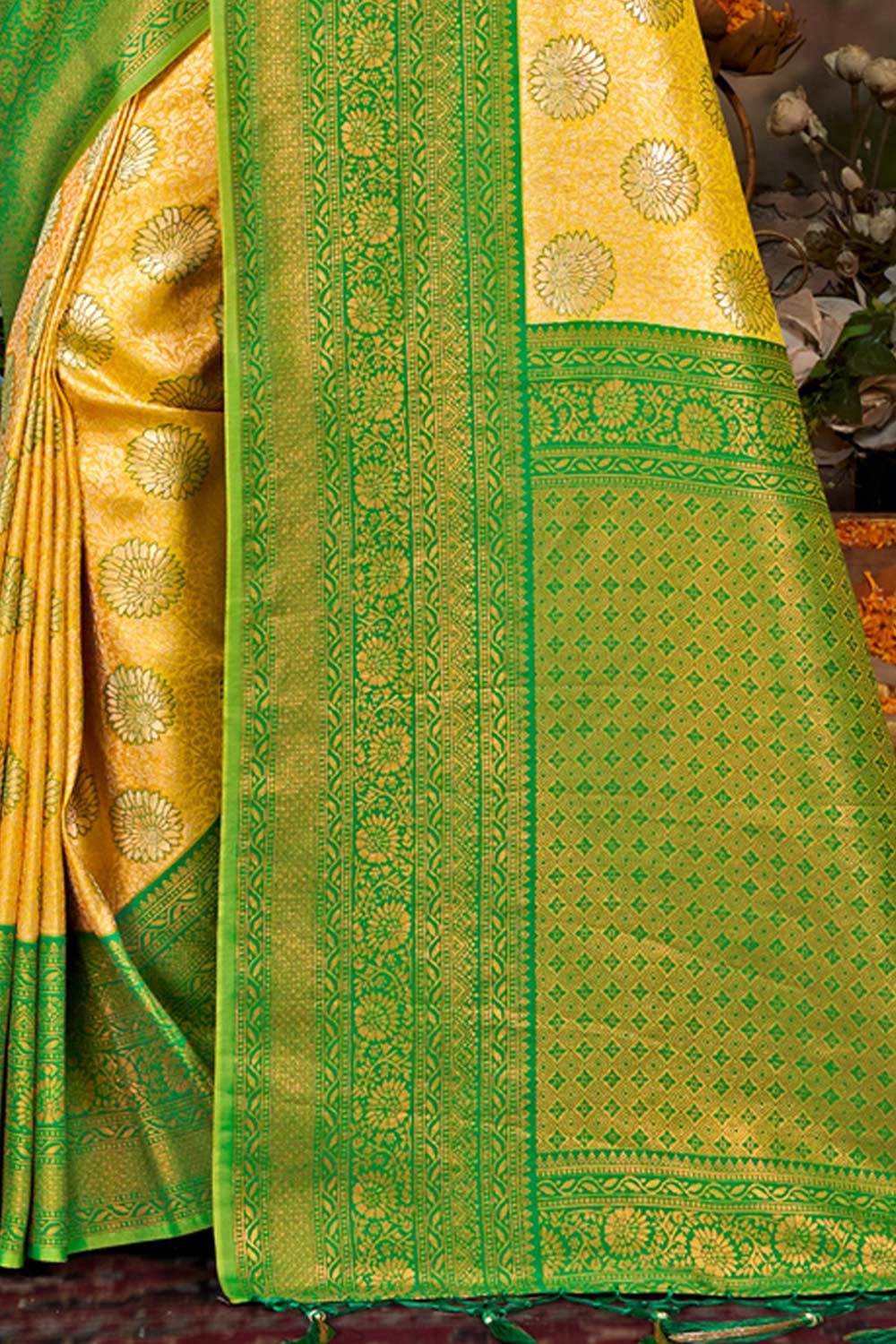 Yellow  Kanjivaram Silk Woven Saree