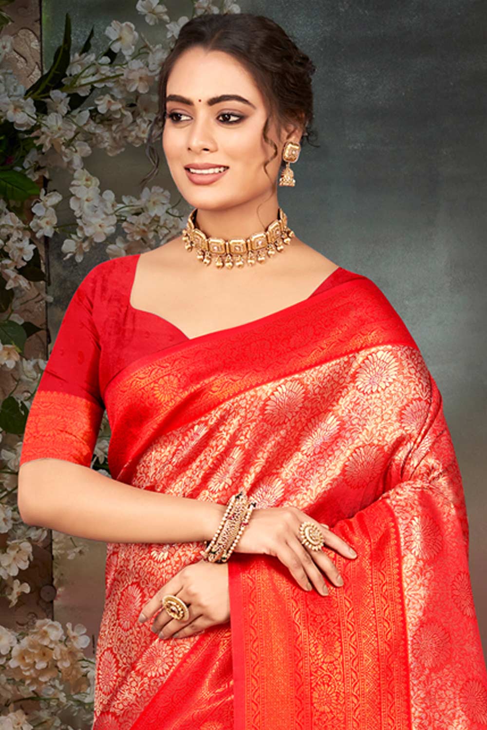 Red Kanjivaram Silk Woven Saree