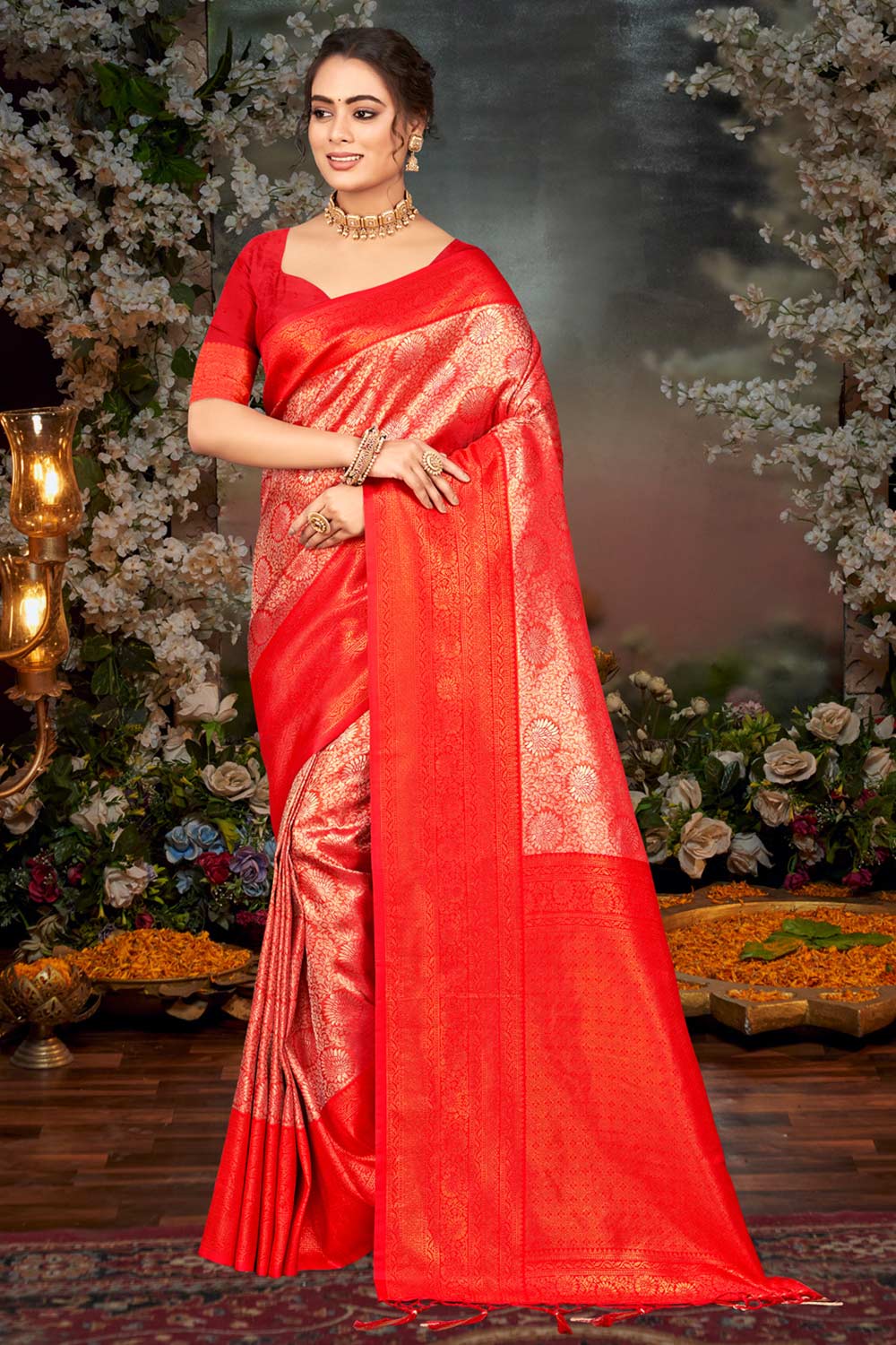 Red Kanjivaram Silk Woven Saree