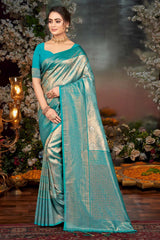 Teal Kanjivaram Silk Woven Saree