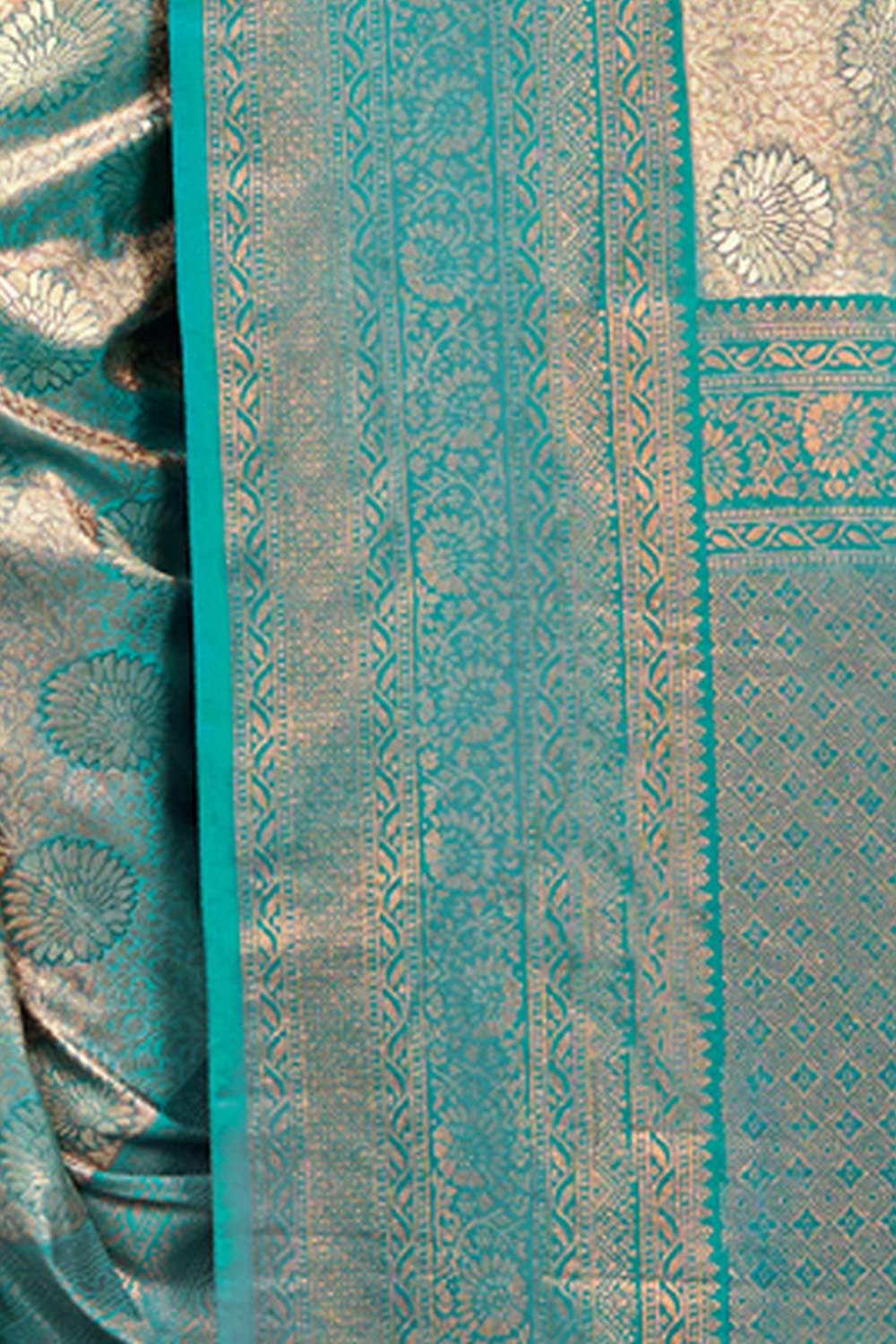 Teal Kanjivaram Silk Woven Saree