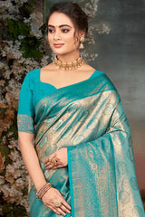 Teal Kanjivaram Silk Woven Saree