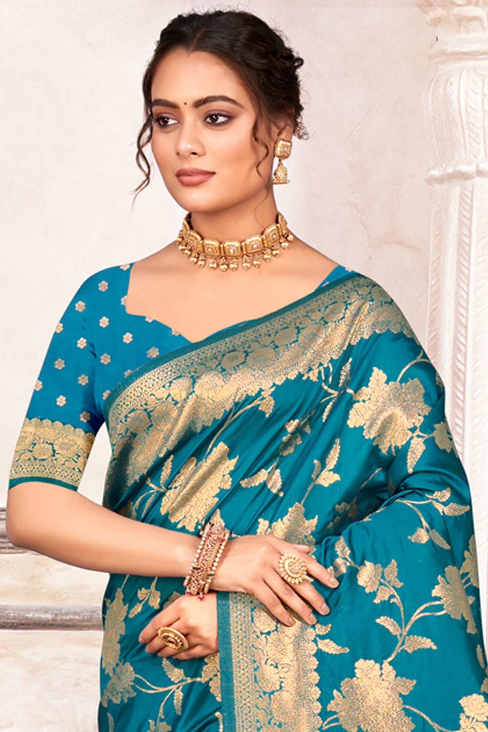 Teal Silk Woven Saree