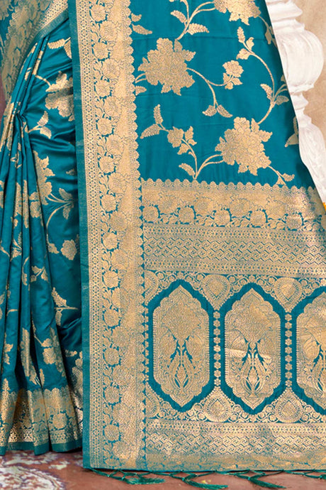 Teal Silk Woven Saree