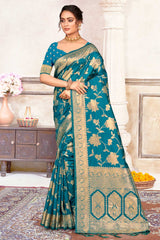 Teal Silk Woven Saree