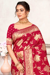 Maroon Silk Woven Saree