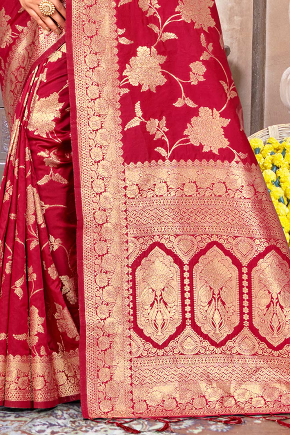 Maroon Silk Woven Saree