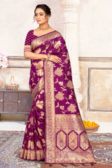 Magenta Silk Woven Saree