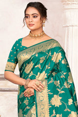 Teal Silk Woven Saree