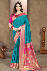 Teal Silk Woven Saree