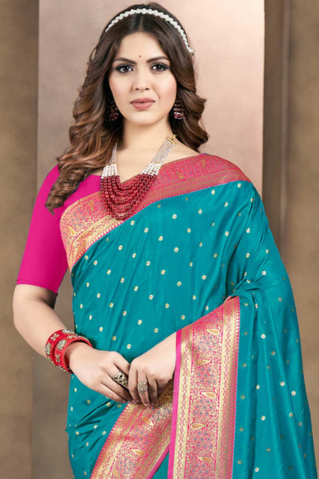 Teal Silk Woven Saree