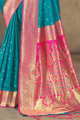 Teal Silk Woven Saree