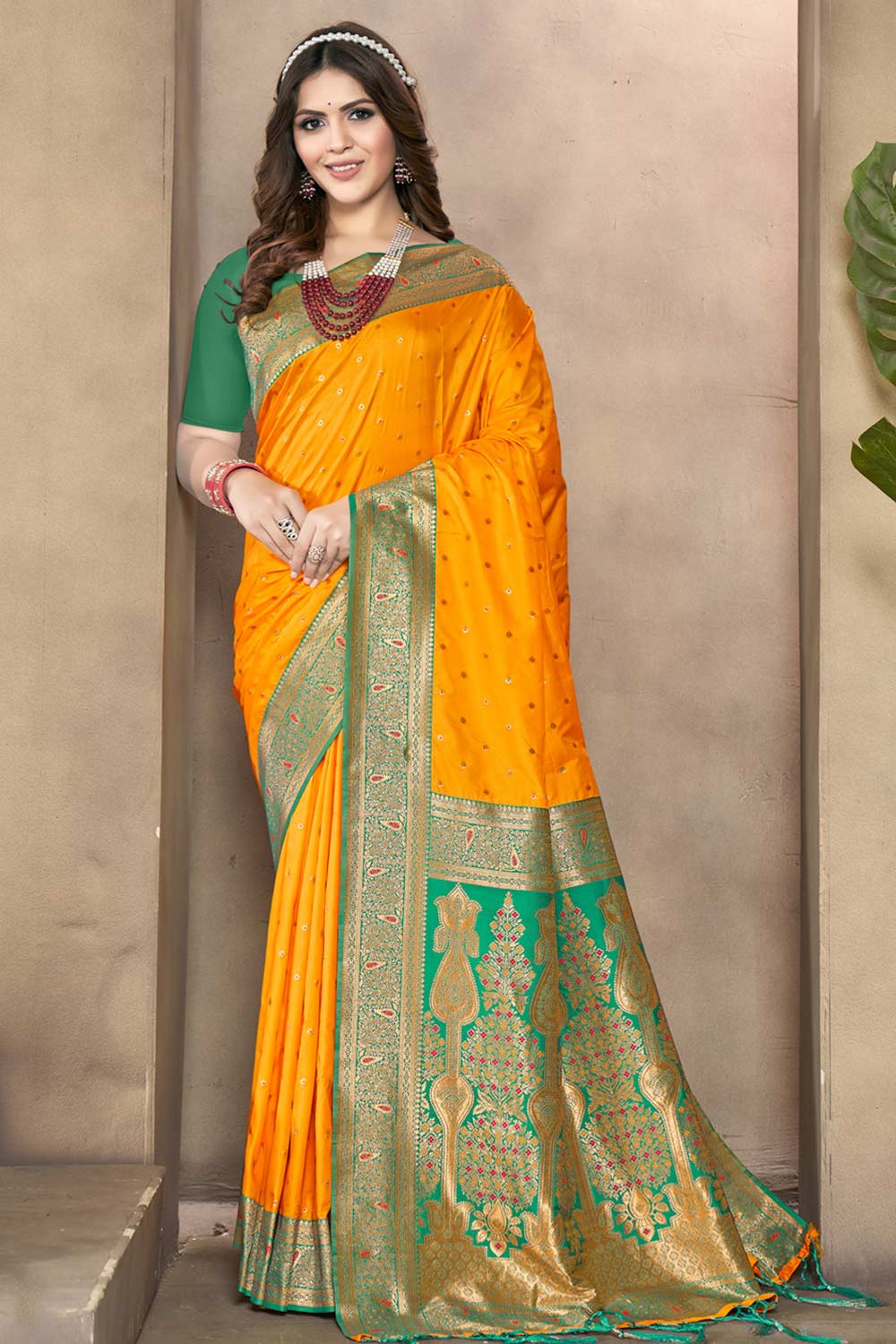 Yellow  Silk Woven Saree