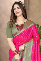 Pink Silk Woven Saree