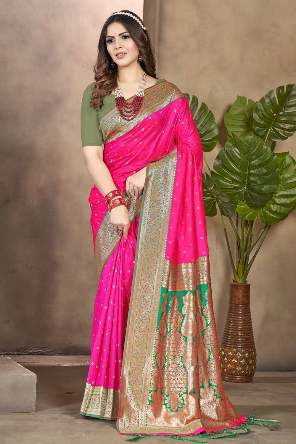 Pink Silk Woven Saree