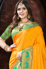 Yellow  Silk Woven Saree