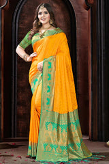 Yellow  Silk Woven Saree