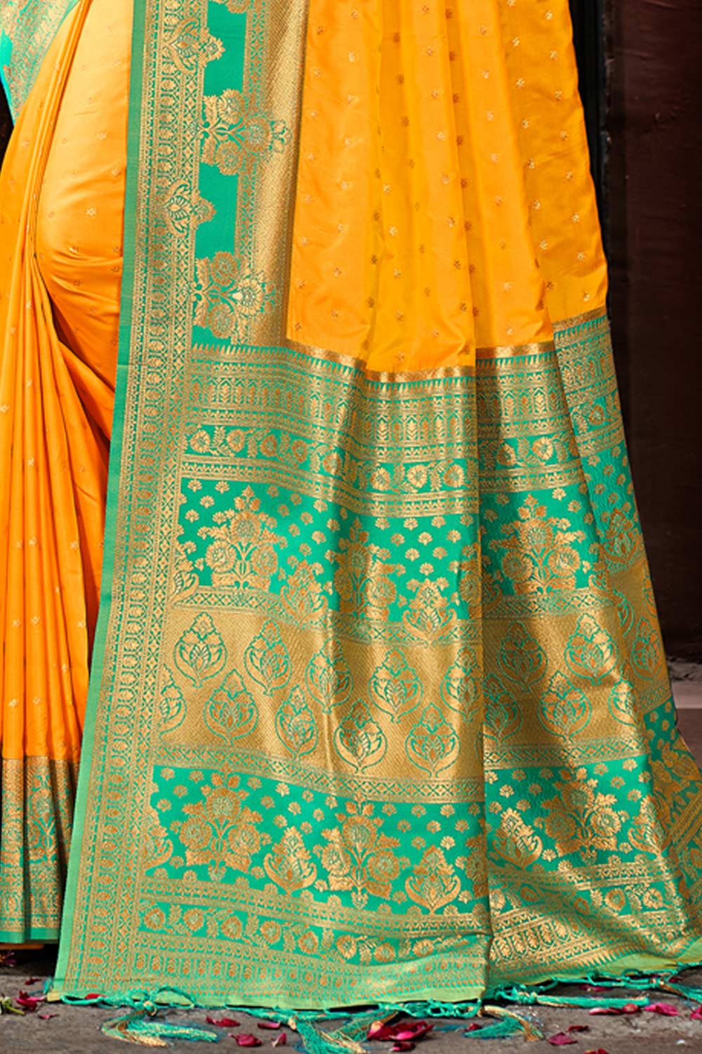 Yellow  Silk Woven Saree