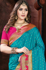 Teal Silk Woven Saree