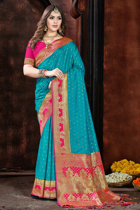 Teal Silk Woven Saree