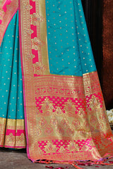 Teal Silk Woven Saree