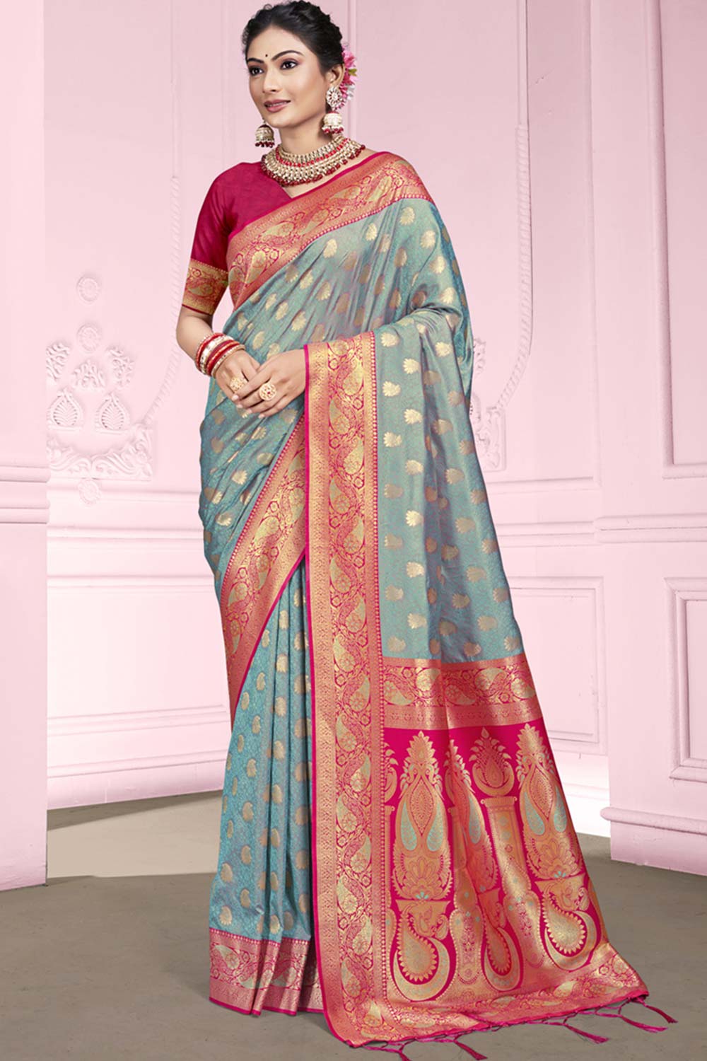 Sky Blue Silk Weaving Designer Saree