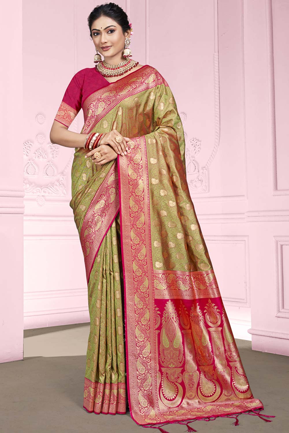 Light Green Silk Weaving Designer Saree