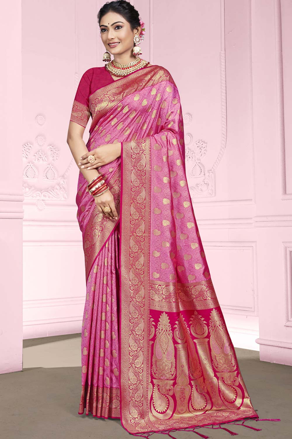 Light Pink Silk Weaving Designer Saree