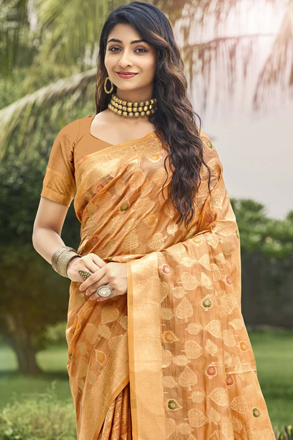 Beige Organza Weaving Designer Saree