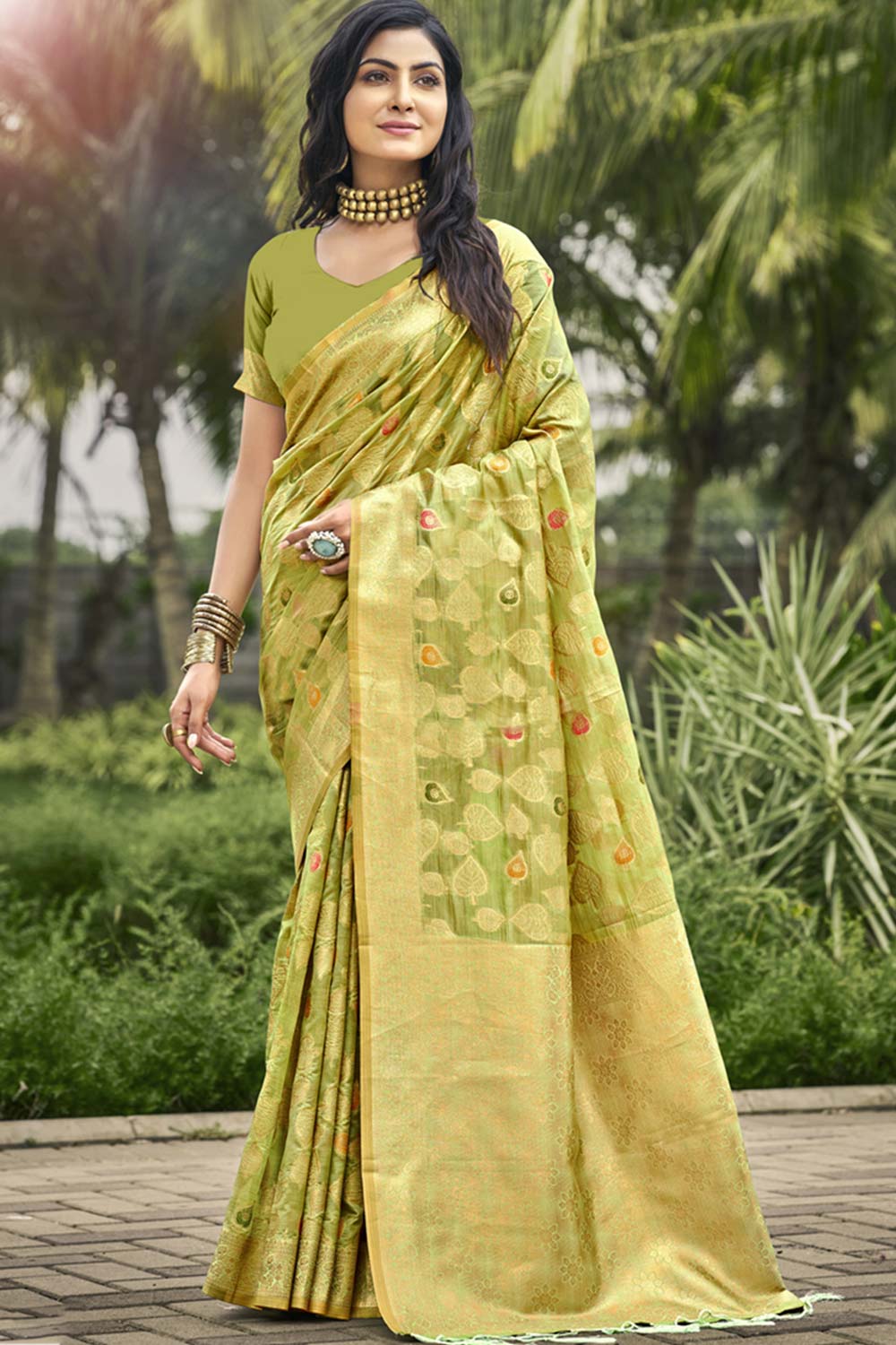 Light Green Organza Weaving Designer Saree