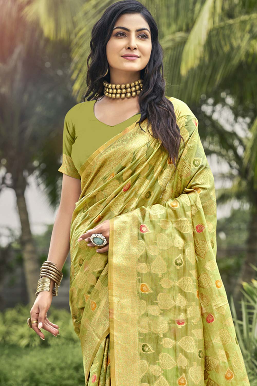 Light Green Organza Weaving Designer Saree