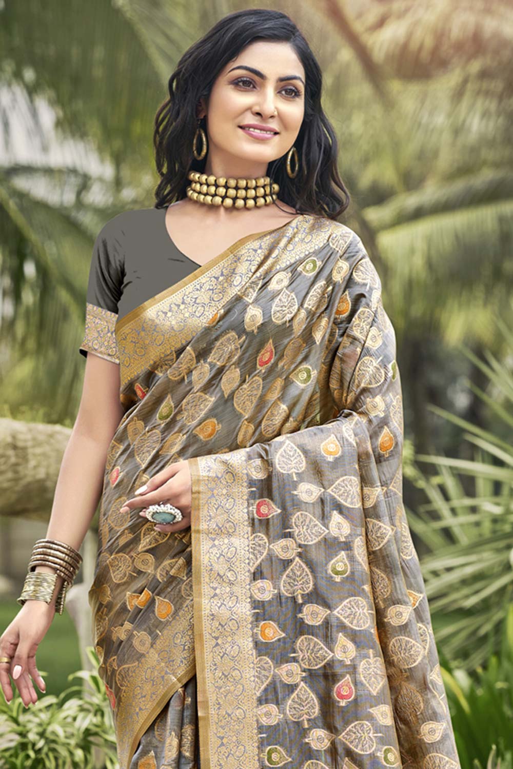 Grey Organza Weaving Designer Saree