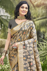 Grey Organza Weaving Designer Saree