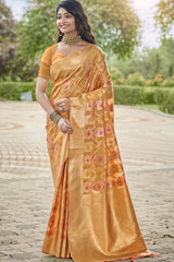 Mustard Organza Weaving Designer Saree