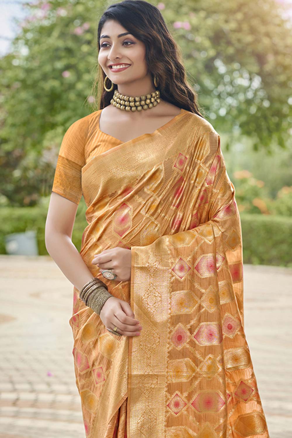 Mustard Organza Weaving Designer Saree