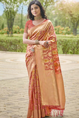 Peach Organza Weaving Designer Saree