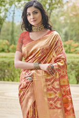 Peach Organza Weaving Designer Saree