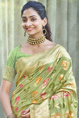 Light Green Organza Weaving Designer Saree